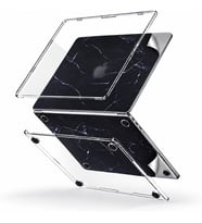 MacBook Air 13,6 inç M2 M3 M4 M5 A2681 A3113 A3240 A3449 Kristal Şeffaf Sert Kılıf, Geometrik Mermer Desenli 3M Sticker USB-C Adaptör Hediyeli Set
