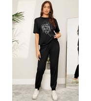Unisex Woman one line Baskılı 2'li Eşofman Takımı (Siyah)