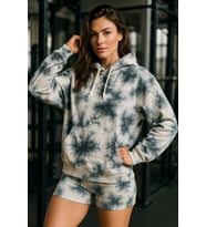 Kadın Batik Desen Renkli Oversize Relaxed Uzun Kollu Kapüşonlu Sweatshirt