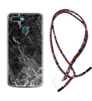 Oppo A5S A15 A16 A54 A55 A73 A74 Kılıf Boyun Asklı Rasta Silikon Kara Mermer 1375