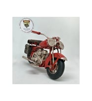 Kırmızı Yan Çantalı Metal Motosiklet Biblo - El Yapımı Retro
