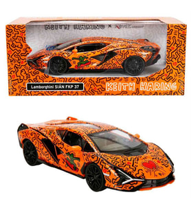 1:32 Sesli ve Işıklı RMZ Hobby Keith Haring Serisi Die Cast Çek Bırak Model Araba - Turuncu Lamborghini Sian Fkp 37