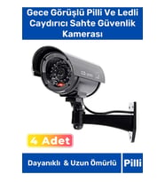 Özel Ev Apartman Bahçe İş Yeri Gece Görüşlü Pilli Ledli Caydırıcı Sahte Güvenlik Kamerası 4'lü Set