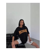 Unisex Bisiklet Yaka Baskılı Oversize T-Shirt - Beyaz