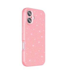 iPhone 16 Plus Kılıf Kamera Korumalı Simli Parıltılı Lüks Silikon (Açık Pembe)