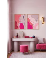 Modern Pembe Estetik Soyut Dalgalar 2’li Ahşap Çerçeveli Tablo Seti