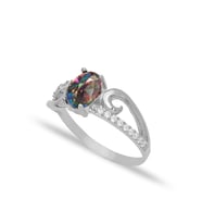 925 Ayar Gümüş Mistik Topaz Oval Taşlı Zarif Yüzük (Gümüş)