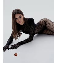 CatWoman Leopar Desen Transparan Sırt Dekolteli Eldivenli Tüm Vücut Çorabı/Bodysuit (Siyah)