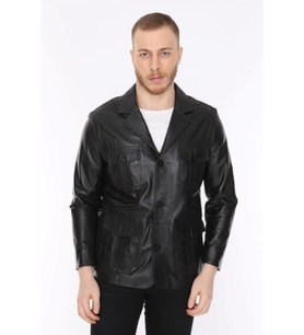 Hakiki Deri Siyah Blazer Cepli Erkek Deri Ceket