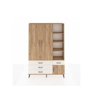 Arges Dolap 5 Raflı 4 Çekmeceli Tek Askılı 132x30x195 Çam-Çam/Aytaşı