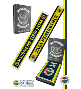 Fenerbahçe Orijinal Lisanslı Mazinde Bir tarih Yatar Şal Atkı Kişiye Özel Ahşap Kutu (Sarı-Lacivert)