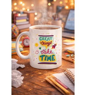 Northcity Great Things Take Time Porselen Kupa Model 130 - Motivasyonlu Kahve & Çay Kupası