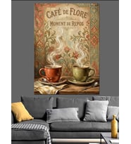 Cafe De Flore Nostaljik Afiş Dekoratif Kanvas - Mdf Ahşap Tablo