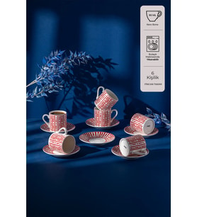 Emsan Arvin New Bone 6 Kişilik Kahve Fincan Takımı 90 ml Kırmızı