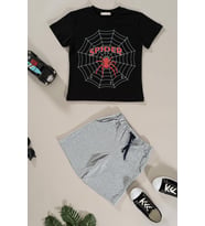 Spider Baskılı Alt Üst Takım (Siyah)