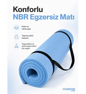 CKSpor 15 mm Konfor Doku Kaymaz Nbr Mat Taşıma Askılı Pilates Egzerisiz Minderi