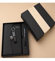 Kişiye Özel İsim Baskılı Premium Siyah Defter, Anahtarlık ve Kalem Hediye Seti2
