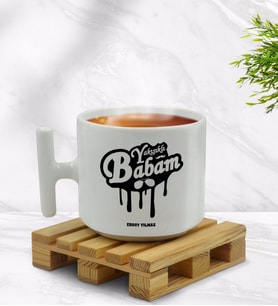 BK Gift Kişiye Özel Yakışıklı Babam Tasarımlı T Kulplu Beyaz Middle Kupa Bardak-1