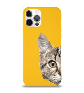 Apple iPhone 12 Pro Uyumlu Lansman Kılıf Catface Tasarımlı İçi Kadife Kapak-Sarı (Şeffaf)