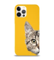 Apple iPhone 12 Pro Uyumlu Lansman Kılıf Catface Tasarımlı İçi Kadife Kapak-Sarı (Şeffaf)