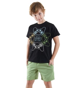Start Game Erkek Çocuk T-shirt Şort Takım (Siyah)