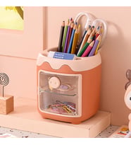 Sevimli Masaüstü Kalemlik Kawaii Kapaklı Mini Dolaplı Kalemlik - Turuncu