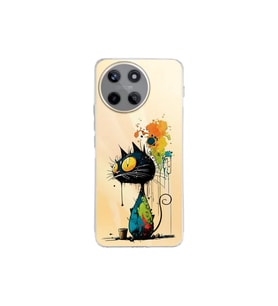 Realme 11 ile Uyumlu Splash Kedi Tasarımlı Şeffaf Silikon Kılıf