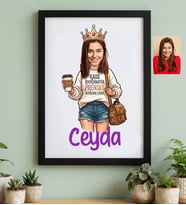 Kişiye Özel Karikatürlü Kaos Koordinatör Siyah Çerçeve Doğum Günü Hediyesi