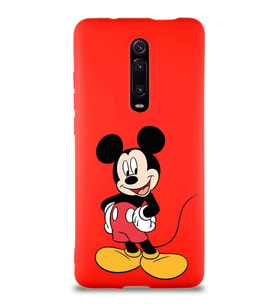 Xiaomi Redmi K20 Soft Premier Kapak Mickey Mouse-E Tasarımlı Silikon Kılıf - Kırmızı (Şeffaf)