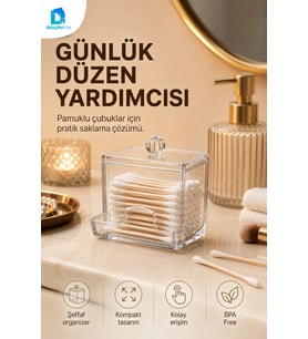 Şeffaf Kapaklı Kulak Çubuğu ve Pamukluk Organizer Kutusu