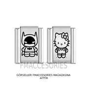 Italyan Charm Çelik Batman Ve Hello Kitty Charmı Gümüş Renk 2Li
