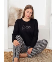Pijamoni Kadın Milan Büyük Beden Bisiklet Yaka Uzun Kol İnce Pijama Takımı 7666/12- 1 Adet (Siyah)