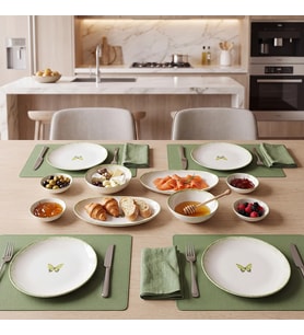 GÜRAL PORSELEN Flora Green 12 Parça 4 Kişilik Kahvaltı Takımı 4883
