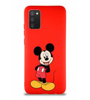 Samsung Galaxy A02S Soft Premier Kapak Mickey Mouse-B Tasarımlı Silikon Kılıf - Kırmızı (Şeffaf)