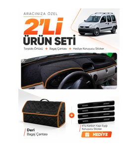 RENAULT KANGOO 2 AİRBAGSİZ (2004-2008) Uyumlu Torpido Örtüsü + Deri Bagaj Çantası Seti - Siyah Kahverengi