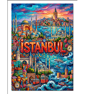 Renkli İstanbul Şehri Pop Art Dekoratif Kanvas - Mdf Ahşap Tablo