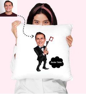 Ajan Özel Karikatürlü Kişiye Özel Yastık
