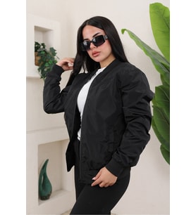 KADIN TAM KALIP  BOMBER CEKET (Siyah)