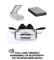 Bazalı Türk Polis Arabalı Yatak Kapıları Açılan Mst Full Ledli Kumandalı ve Müzikli+Ortopedik Yatak