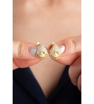 925 Ayar Gümüş Tuğra Küpe (Gold)