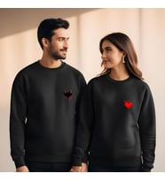 Sevgililer Günü Kombin Erkek Kadın Melek ve Şeytan Bisiklet Yaka Sweatshirt 5006 (Siyah)