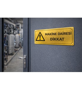 Makine Dairesi Dikkat Gold Metal Uyarı Levhası 10x25 cm