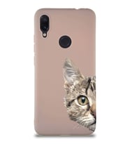 Xiaomi Redmi Note 7 Pro Soft Premier Kapak Catface Tasarımlı Silikon Kılıf - Pudra (Şeffaf)