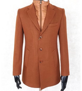 Erkek  Slim Fit  Turuncu Çıkmalı Ceket Yaka  İçi Kapitoneli Tek Yırtmaç  Dizüstü Kaşe Kaban 