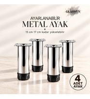 4 Adet Metal Ayarlanabilir 15 cm Krom Destek Ayak Mobilya Kanepe Baza Koltuk Dolap Sehpa TV Ünitesi Ayağı