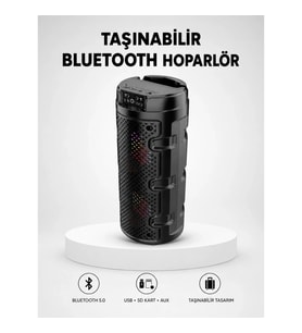 Mey İthalat® Bluetooth 5.0 Kablosuz Hoparlör Çift Sürücülü Yüksek Ses Kalitesi Kompakt Tasarım