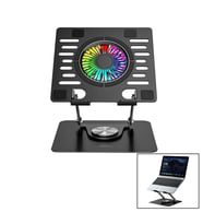 KATLANABİLİR LAPTOP STAND METAL - SOĞUTUCU FAN RGB IŞIKLI 360° DÖNEBİLEN FAN 2 USB SOKET