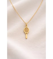 Kişiye Özel 925 Ayar Gümüş Tenis Raketi Figürlü Kolye (Gold)
