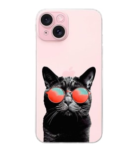 PrintiFy iPhone 15 Plus ile Uyumlu Kedi 3 Kamera Korumalı Şeffaf Kılıf