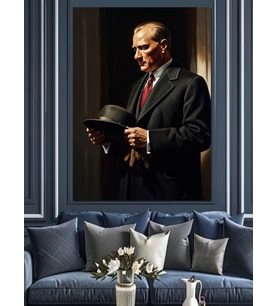 Şapkalı Atatürk Portresi Dekoratif Kanvas - Mdf Ahşap Tablo